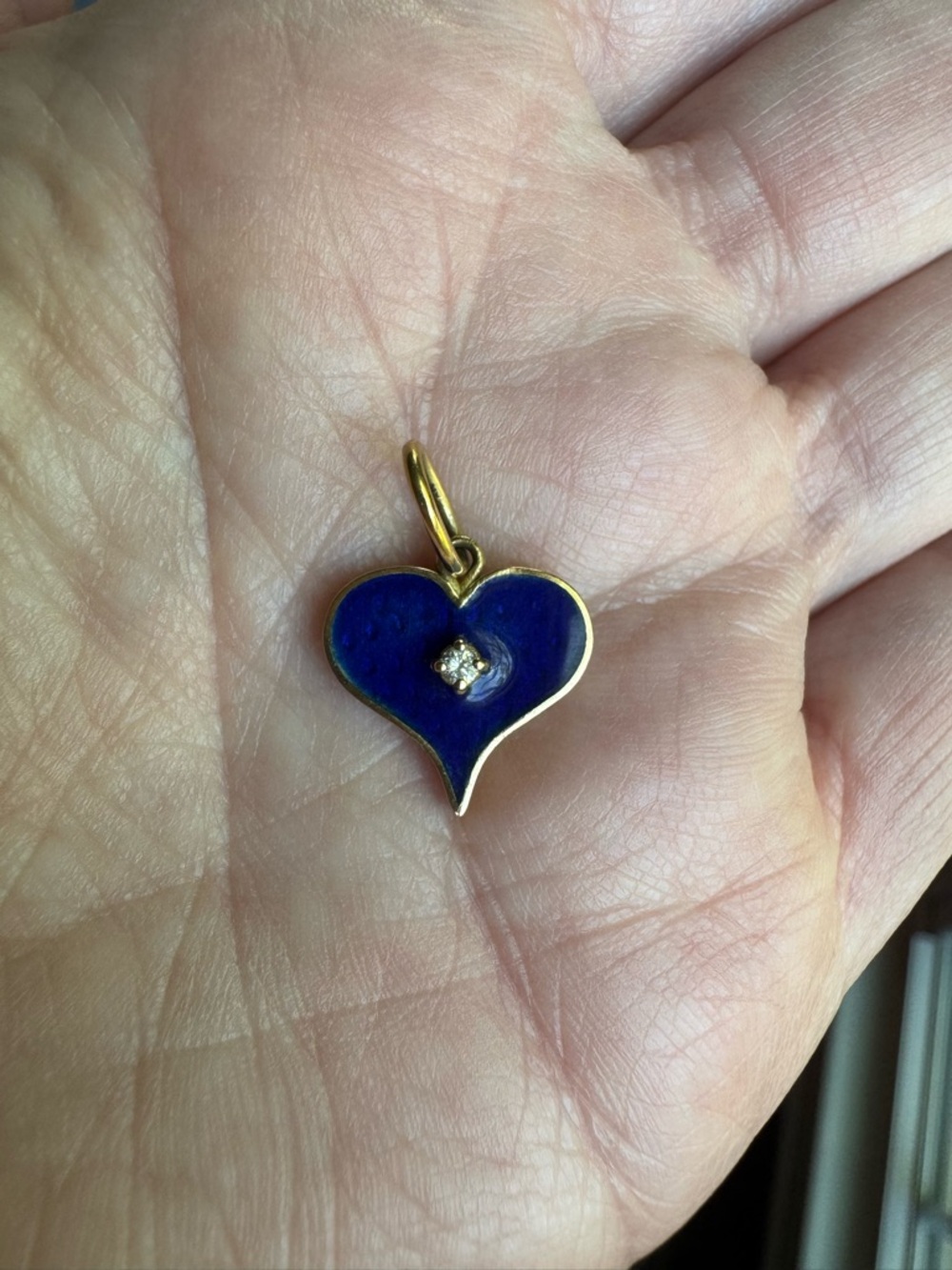 Erica Molinari Gold, Blue, Enamel and Diamond Heart Charm